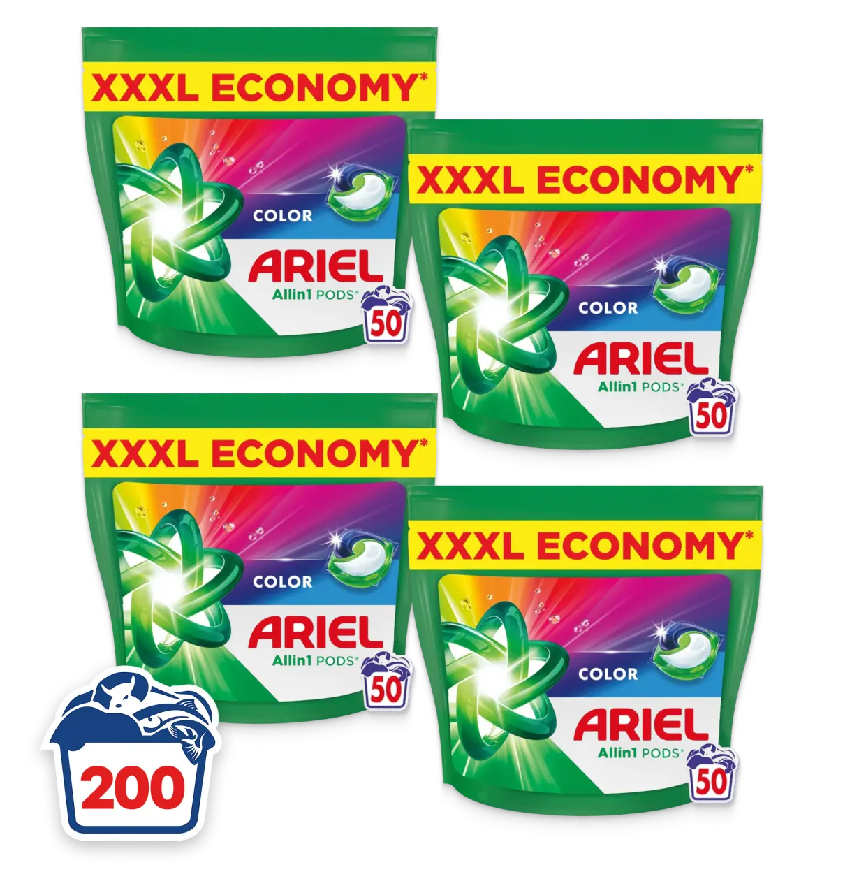 Ariel wasmiddel pods – Color All-in-1 | 200 wasbeurten | €0,27 per wasje