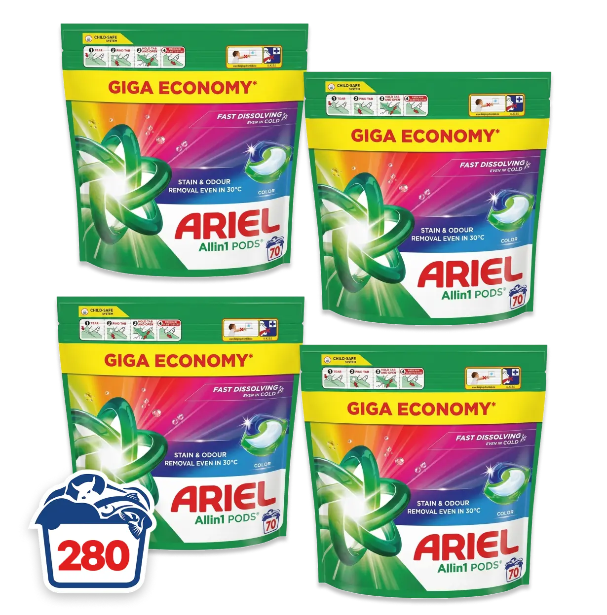 Ariel wasmiddel pods – Color All-in-1 | 280 wasbeurten | €0,26 per wasje