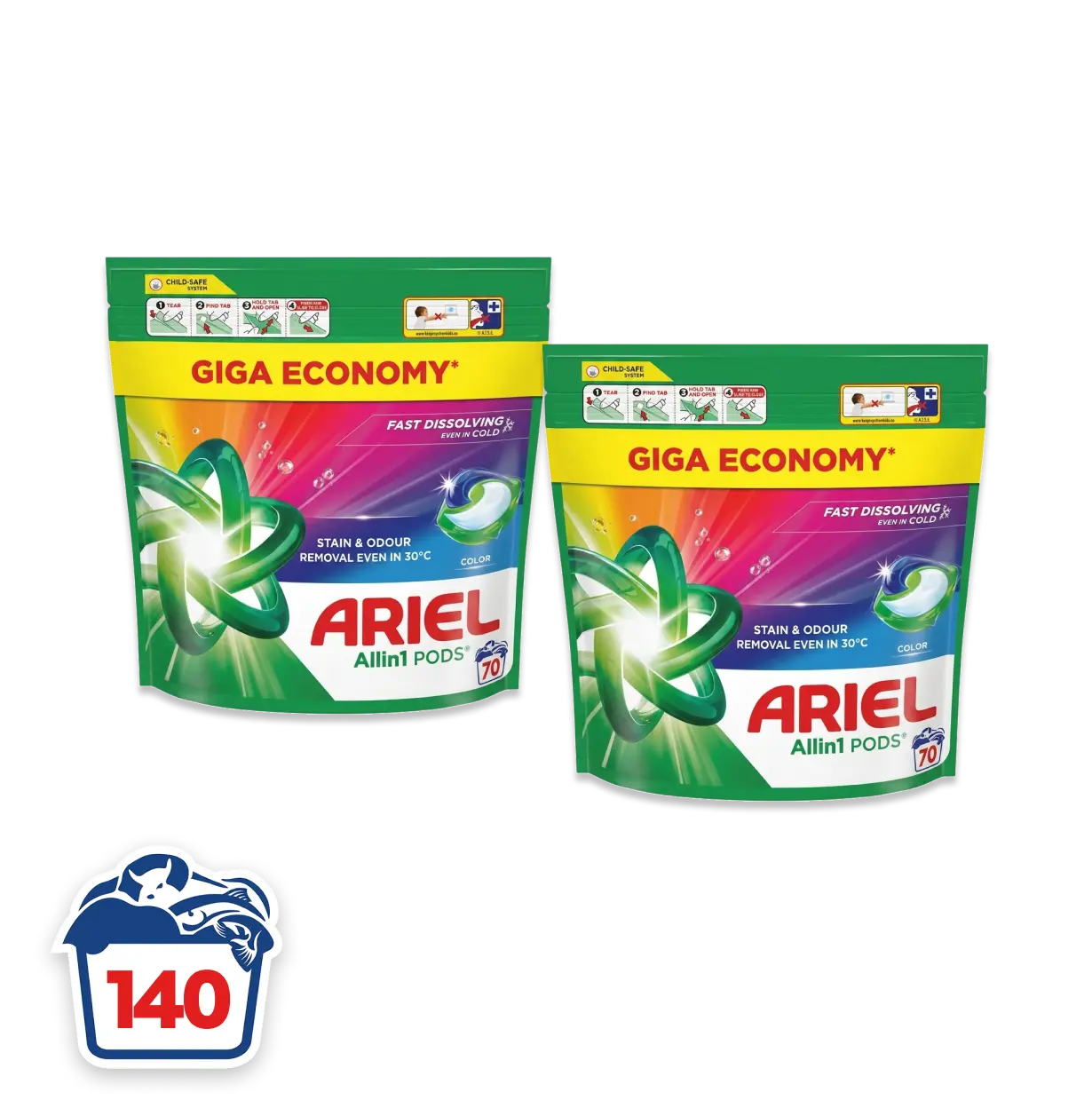 Ariel wasmiddel pods – Color All-in-1 | 140 wasbeurten | € 0,26 per wasje