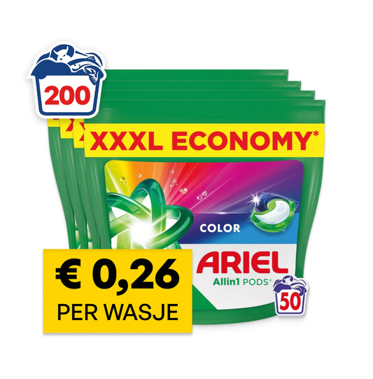 Ariel wasmiddel pods – Color All-in-1 | 200 wasbeurten | €0,26 per wasje