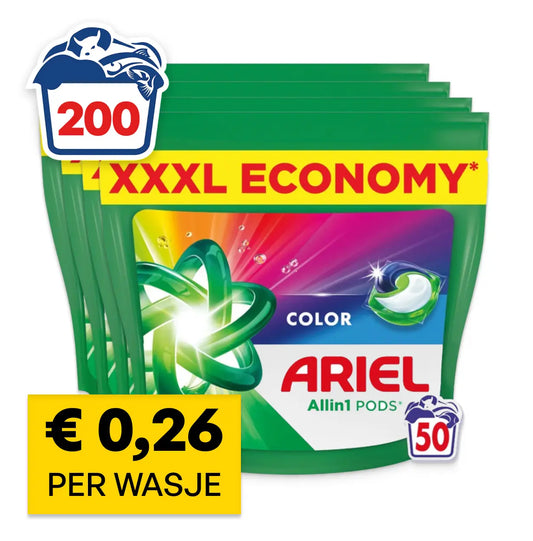 Ariel wasmiddel pods – Color All-in-1 | 200 wasbeurten | €0,26 per wasje