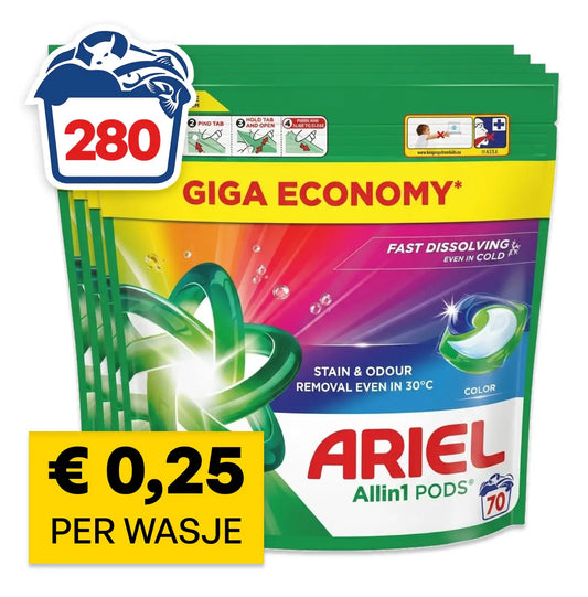 Ariel wasmiddel pods – Color All-in-1 | 280 wasbeurten | €0,25 per wasje