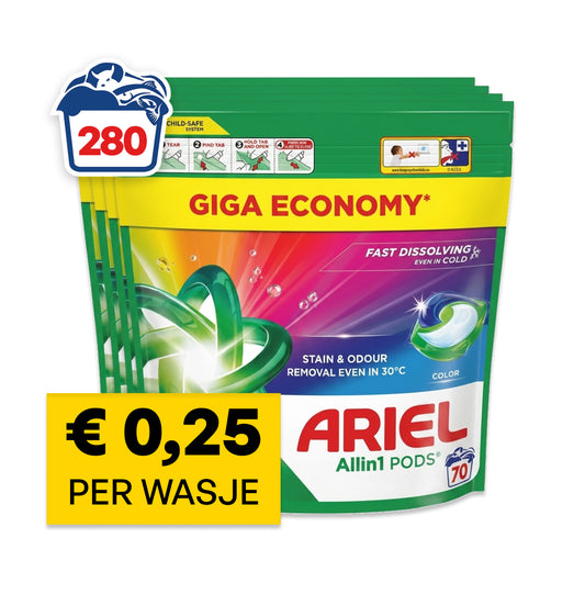 Ariel wasmiddel pods – Color All-in-1 | 280 wasbeurten | €0,25 per wasje